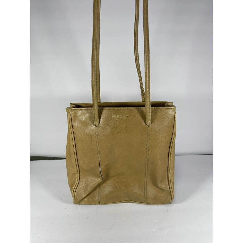 Nine West Vintage Shoulder Bag Tote Purse Tan Faux Leather Y2K Medium Double Str